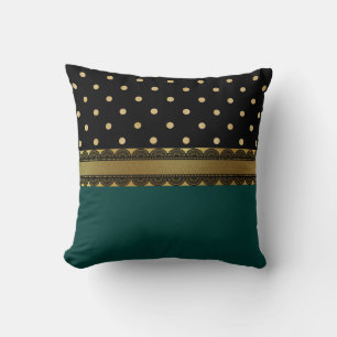 Almofada Padrão Elegante de Azul Teal, Preto e Dourado