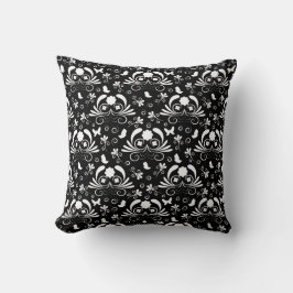 Almofada Padrão Elegante de Borboleta Preto e Branco