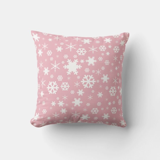 Almofada Padrão elegante de flocos de neve de Natal cor-de- (Frente)