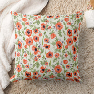 Almofada Padrão Elegante Laranja Poppies