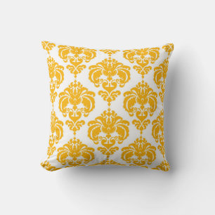 Almofada Padrão Elegante Moderno Chic de Damasco Amarelo e 