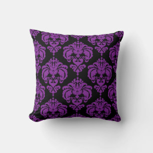 Almofada Padrão Elegante Moderno Chic de Damasco Roxo e Pre