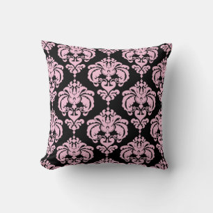 Almofada Padrão Elegante Moderno Rosa Claro e Preto Damask