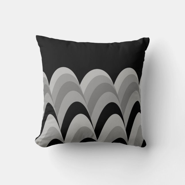 Almofada Padrão Elegante Preto Branco Prata Cinza (Frente)