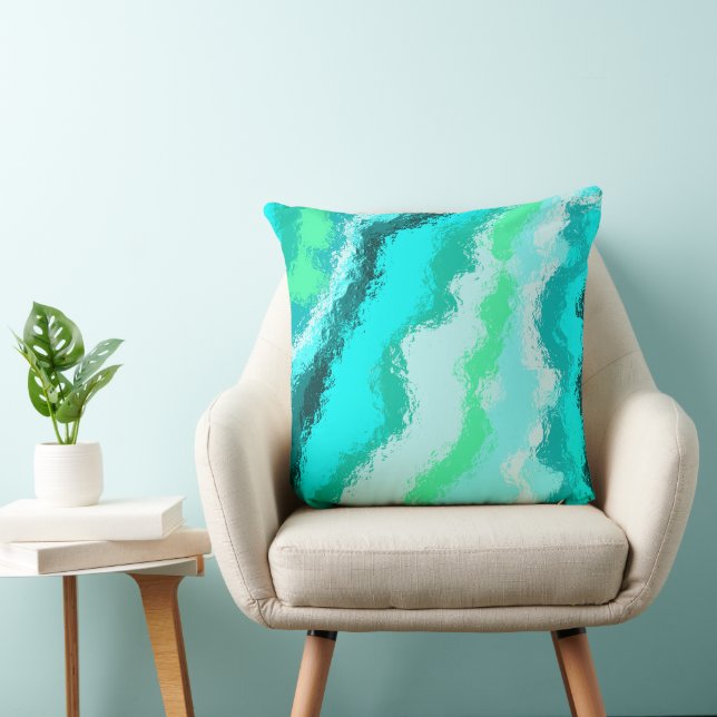 Almofada Padrão Expressivo e Pinturesco Azul Verde Turquesa (Cadeira)