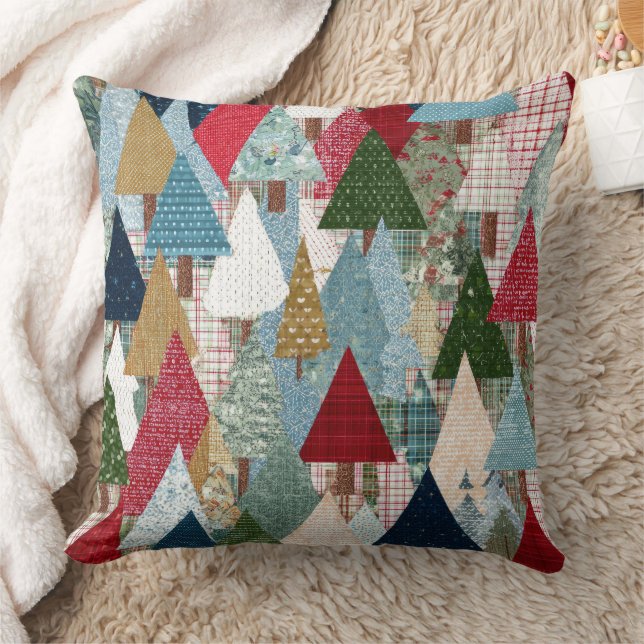 Almofada Padrão Festivo de Árvore de Natal em Patchwork (Cobertor)