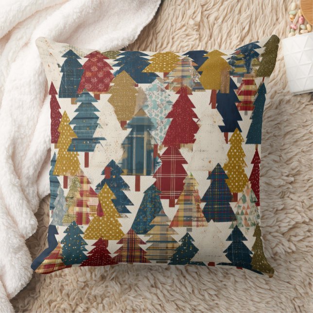 Almofada Padrão Festivo de Árvore de Natal em Patchwork (2) (Cobertor)