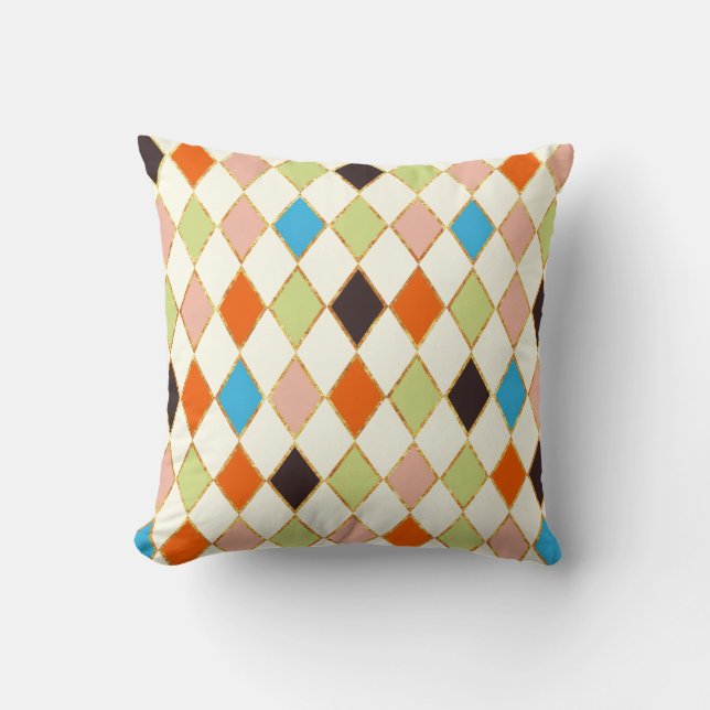 Almofada Padrão Festivo de Diamante Pastel (Frente)