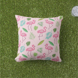 Almofada Padrão Flamingo rosa com folhas tropicais