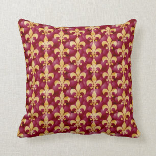 Almofada Padrão Fleur-de-Lis em vermelho e ouro