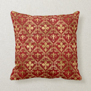 Almofada Padrão Fleur-de-lis vermelho luxuoso