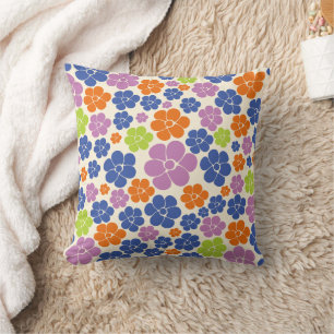 Almofada Padrão Flor - Azul, Laranja, Roxo, Verde