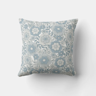 Almofada Padrão Flor Sem Costura Floral Azul-Boho Retro
