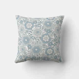 Almofada Padrão Flor Sem Costura Floral Azul-Boho Retro