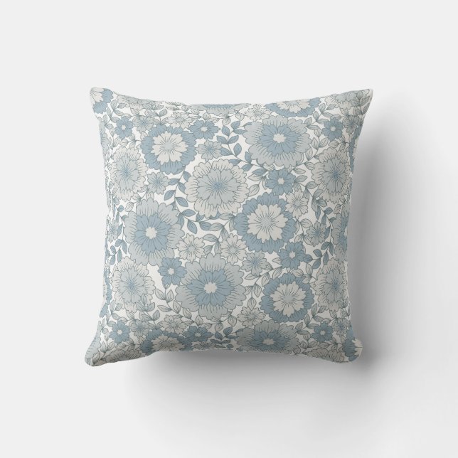 Almofada Padrão Flor Sem Costura Floral Azul-Boho Retro (Verso)