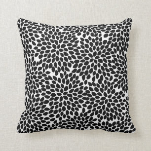 Almofada Padrão Floral Abstrato de Boho Chic Black e White