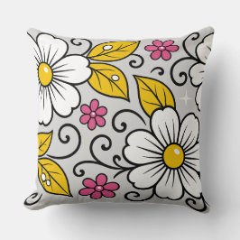 Almofada Padrão Floral Alegre com Contornos Ousados