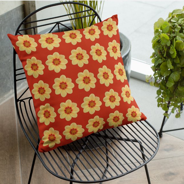 Almofada Padrão Floral Amarelo Dahlia em Vermelho (In Situ Patio)
