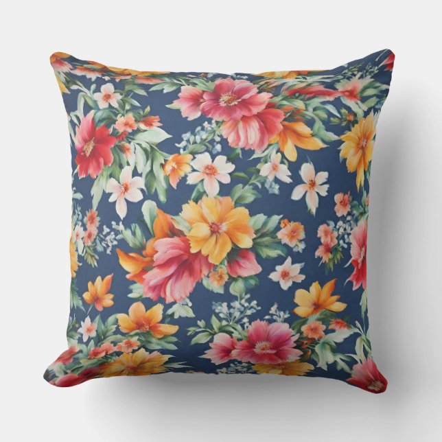 Almofada Padrão Floral Amarelo de Verão (Frente)