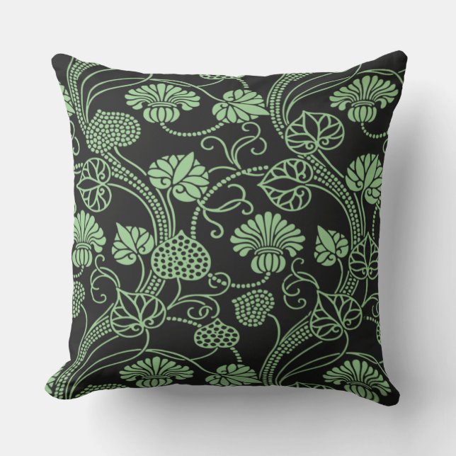 Almofada Padrão Floral Antigo Preto e Verde (Frente)