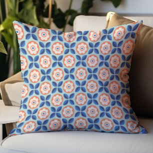 Almofada Padrão Floral Apricot Marinho Aqua