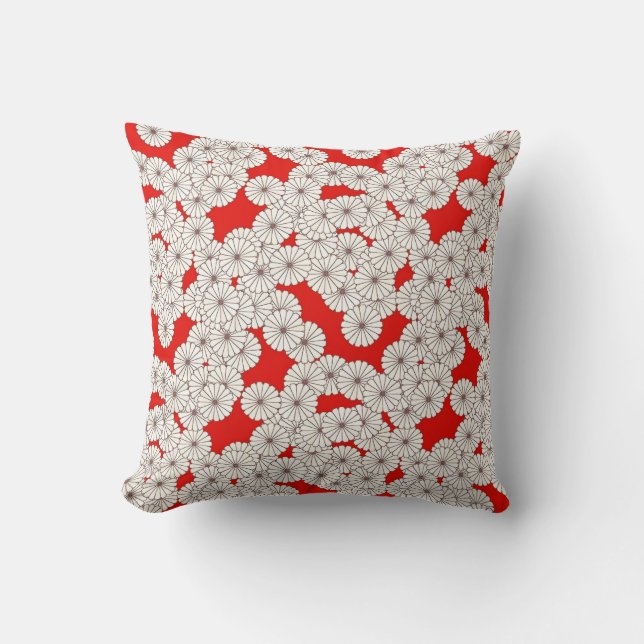 Almofada Padrão floral Art Deco - creme em vermelho (Frente)