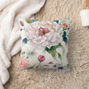 Almofada Padrão floral asiático delicado e elegante de aqua