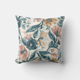 Almofada Padrão Floral Azul e Bege