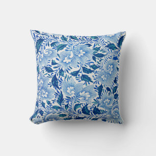 Almofada Padrão Floral Azul e Branco
