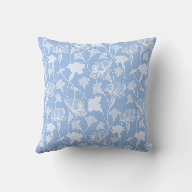 Almofada Padrão floral azul e branco (Verso)