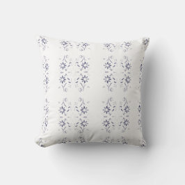 Almofada Padrão Floral Azul e Branco Desbotado