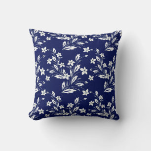 Almofada Padrão Floral Azul e Branco do Marinho Vintage
