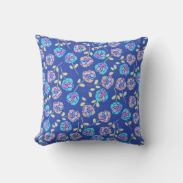 Almofada Padrão Floral Azul e Roxo