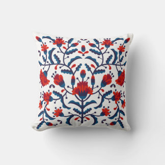 Almofada Padrão floral azul e vermelho