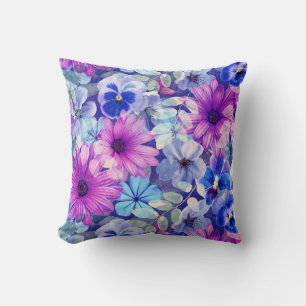 Almofada Padrão Floral Azul Magenta Rosa