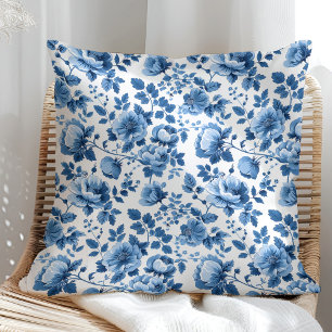 Almofada Padrão Floral Azul Marinho e Branco de Casa de Cam