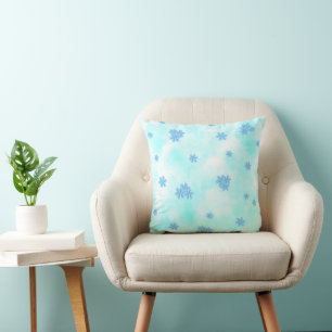 Almofada Padrão floral azul retrógrado fofo do meio século