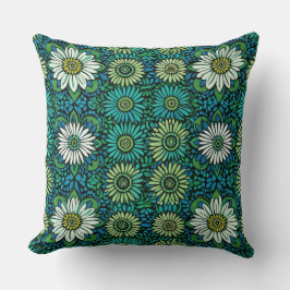 Almofada Padrão Floral Azul, Verde e Branco