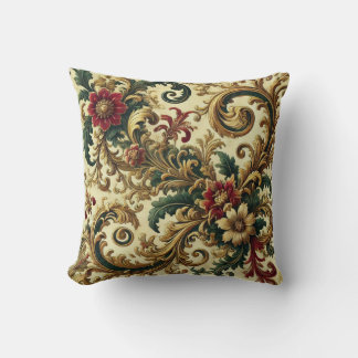 Almofada Padrão Floral Barroco com Dourado, Vermelho, Verde