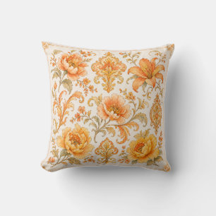 Almofada Padrão Floral Barroco Vintage – Laranja /Dourado Q