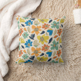 Almofada Padrão Floral Boho Desenhado à Mão Abstrato