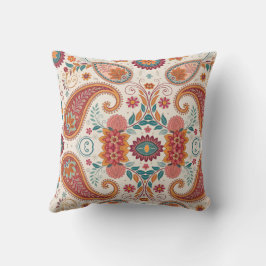 Almofada Padrão Floral Boho Paisley Branco Vibrante