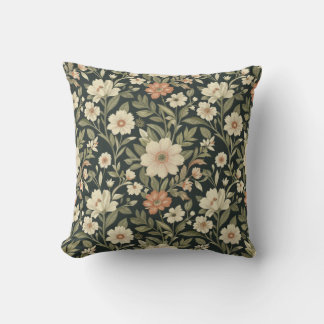 Almofada Padrão Floral Botânico Escuro com Flores Vintage