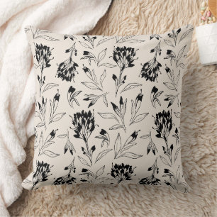 Almofada Padrão Floral Botânico Preto Moderno