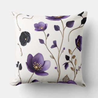 Almofada Padrão Floral Botânico Roxo e Dourado 3D Elegante