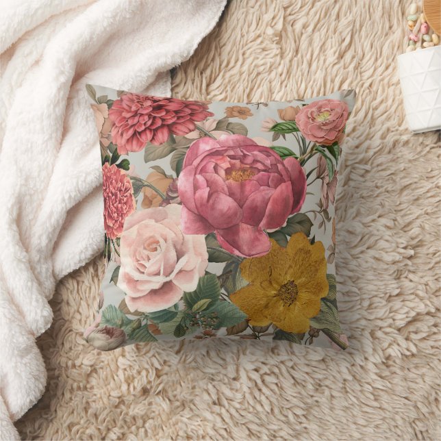 Almofada Padrão floral botânico vintage romântico (Cobertor)