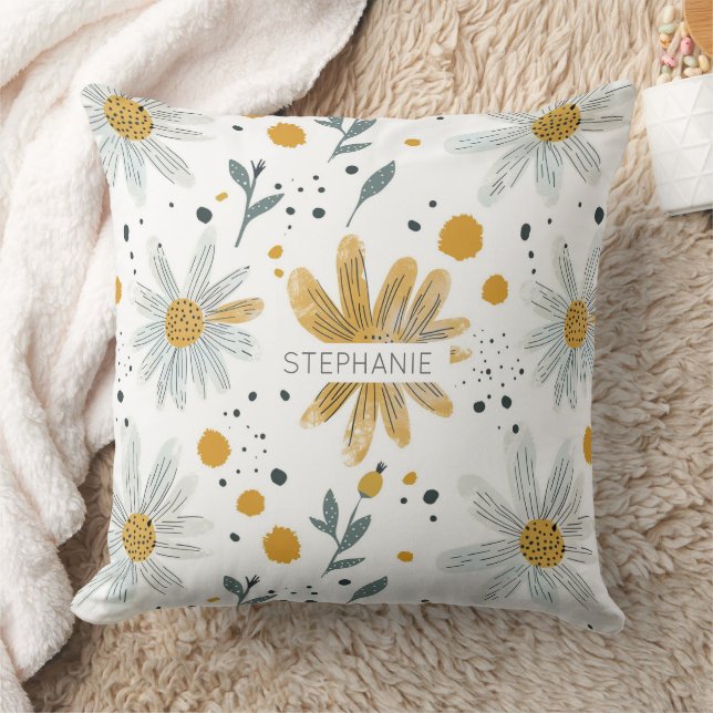 Almofada Padrão Floral Branco e Amarelo (Cobertor)