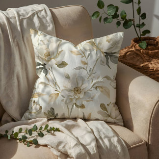 Almofada Padrão Floral Branco em Aquarela Delicada
