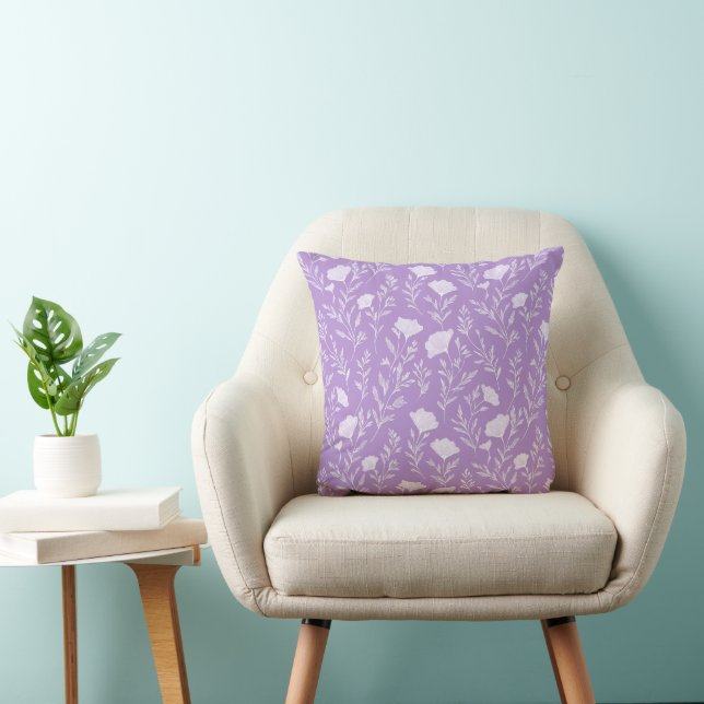Almofada Padrão Floral Branco Lavanda Roxa Suave (Cadeira)