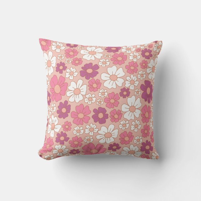 Almofada Padrão floral branco, roxo e esbranquiçado (Frente)